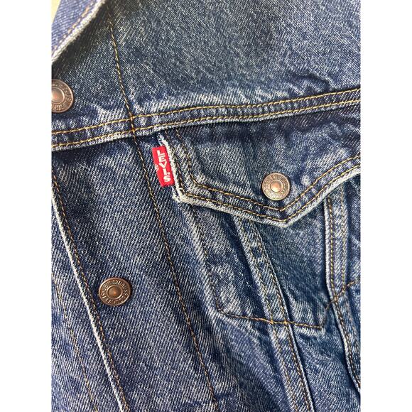 Levi's Womens Faux‎ Fur Collar Ex-Boyfriend Trucker Jacket Oversized Blue XS - Picture 5 of 13